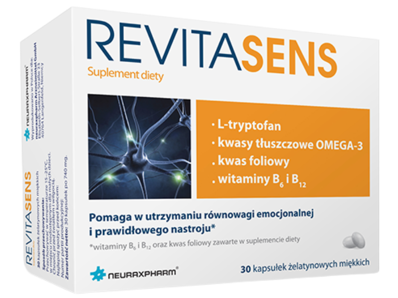 Zdjęcie przedstawia suplement diety RevitaSens, kapsułki.