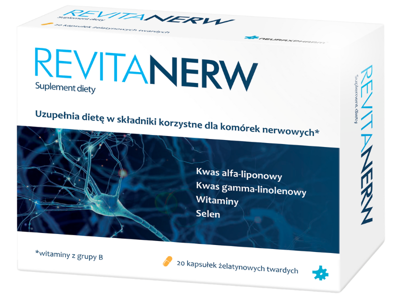 Zdjęcie przedstawia suplement diety Revitanerw, kapsułki.