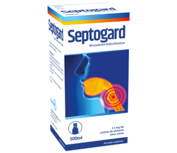 Zdjęcie przedstawia lek bez recpety Septogard, roztwór do płukania jamy ustnej, 1,5 mg/ml.