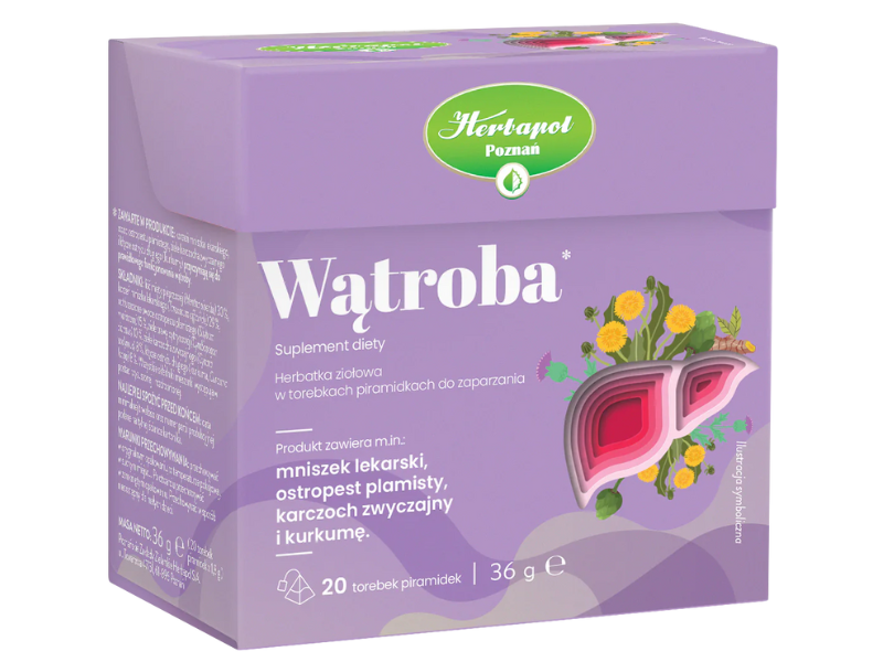 Zdjęcie przedstawia suplement diety Wątroba, herbatka ziołowa.