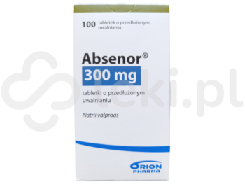 Zdjęcie przedstawia lek dostępny na receptę Absenor, tabletki o przedłużonym uwalnianiu, 300 mg.