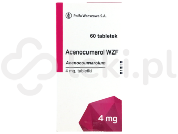 Zdjęcie przedstawia lek dostępny na receptę Acenocumarol WZF, tabletki, 4 mg.