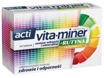 Zdjęcie przedstawia suplement diety Acti Vita-miner+Rutyna, tabletki.