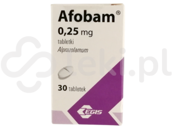 Zdjęcie przedstawia lek dostępny na receptę Afobam, tabletki, 0,25 mg.