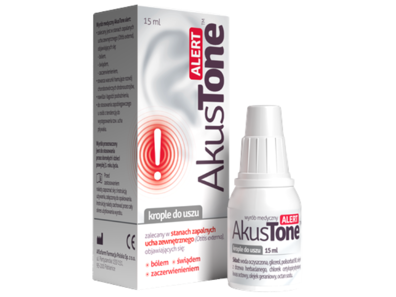 Zdjęcie przedstawia wyrób medyczny AkusTone ALERT, krople do uszu.