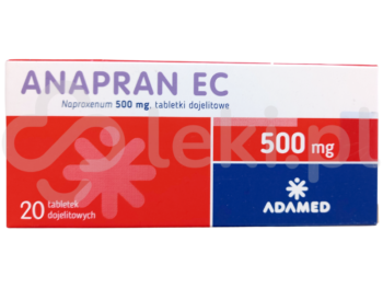 Zdjęcie przedstawia lek dostępny na receptę Anapran EC, tabletki dojelitowe, 500 mg.