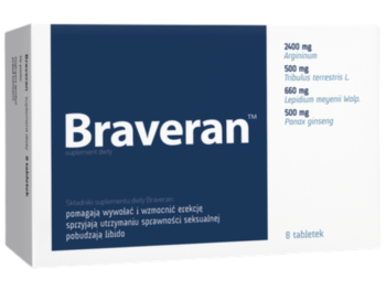 Zdjęcie przedstawia suplement diety Braveran, tabletki.