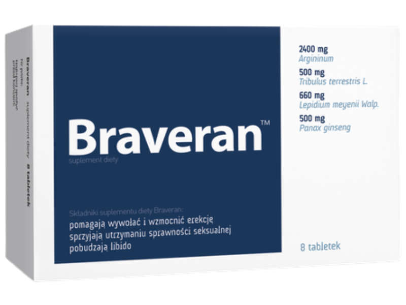 Zdjęcie przedstawia suplement diety Braveran, tabletki.