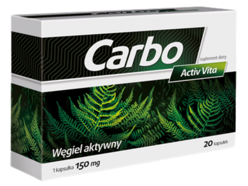 Zdjęcie przedstawia suplement diety Carbo Activ Vita, kapsułki.