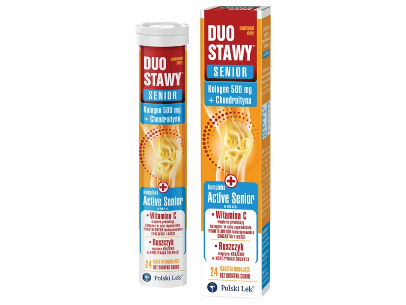 Zdjęcie przedstawia suplement diety DUO STAWY Senior, tabletki musujące.