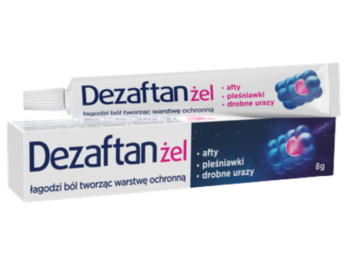 Zdjęcie przedstawia wyrób medyczny Dezaftan, żel do jamy ustnej.