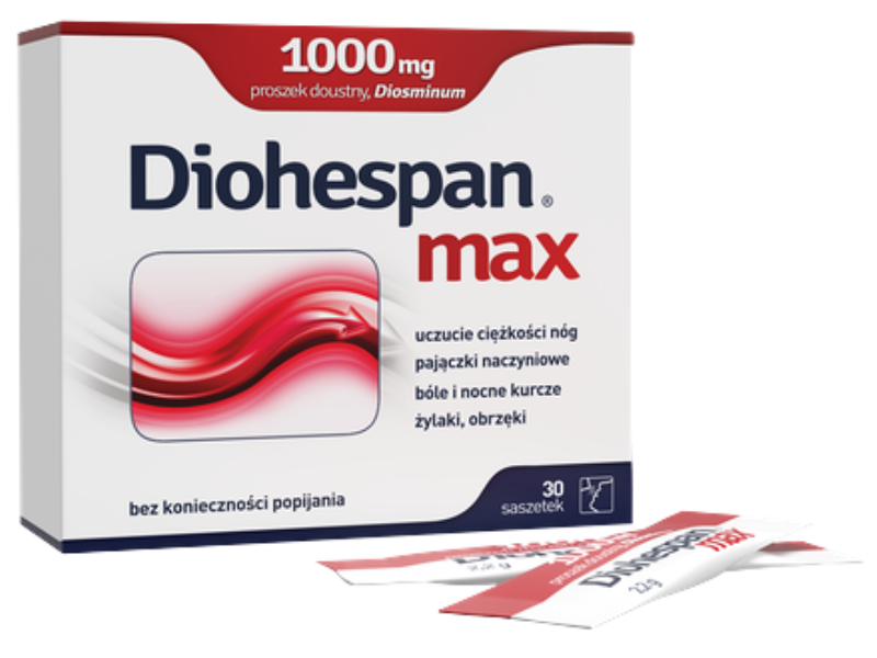 Zdjęcie przedstawia lek bez recepty Diohespan Max, proszek doustny, 1000 mg.