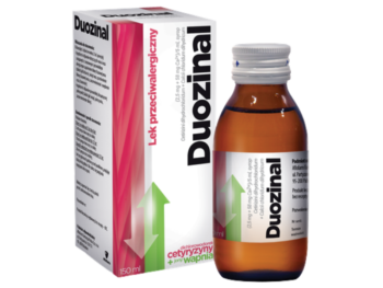 Zdjęcie przedstawia lek bez recepty Duozinal, syrop, 2,5 mg+58 mg Ca2+/5 ml.