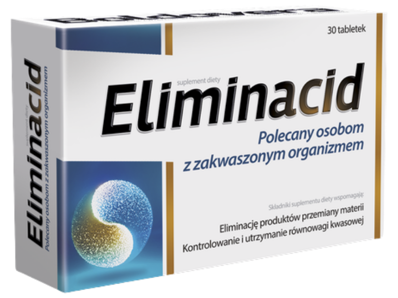 Zdjęcie przedstawia suplement diety Eliminacid, tabletki.