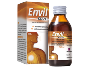Zdjęcie przedstawia lek bez recepty Envil Kaszel, syrop, 30 mg/5 ml.