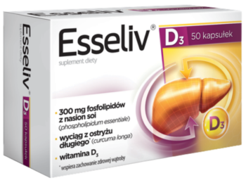 Zdjęcie przedstawia suplement diety Esseliv D3, kapsułki.