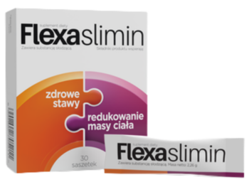 Zdjęcie przedstawia suplement diety FlexaSlimin, saszetki.