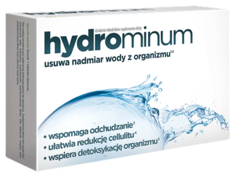 Zdjęcie przedstawia suplement diety Hydrominum, tabletki.