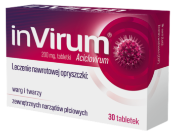 Zdjęcie przedstawia lek bez recepty Invirum, tabletki, 200 mg.