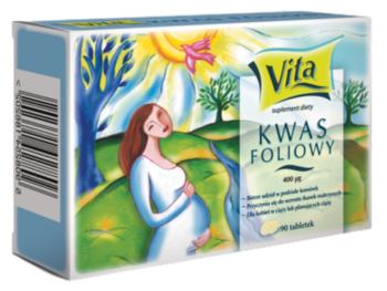 Zdjęcie przedstawia suplement diety Kwas foliowy, tabletki, 400 µg, tabletki:Aflofarm.