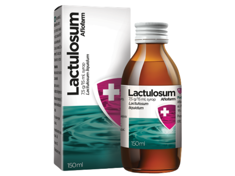 Zdjęcie przedstawia lek bez recepty Lactulosum, syrop, 7,5 g/15 ml/ Aflofarm.
