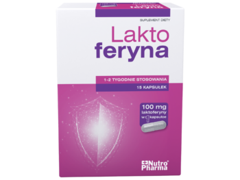 Zdjęcie przedstawia suplement diety Laktoferyna, kapsułki.