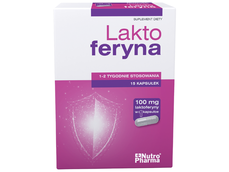 Zdjęcie przedstawia suplement diety Laktoferyna, kapsułki.
