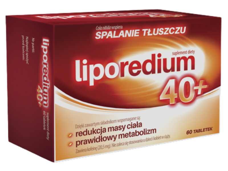 Zdjęcie przedstawia suplement diety Liporedium 40+, tabletki.
