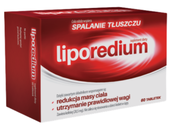 Zdjęcie przedstawia suplement diety Liporedium, tabletki.