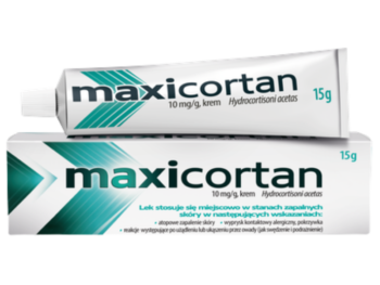 Zdjęcie przedstawia lek bez recepty Maxicortan, krem, 10 mg/g.