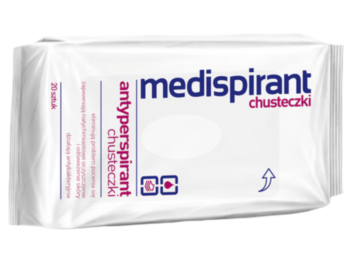 Zdjęcie przedstawia wyrób medyczny Medispirant, chusteczki.