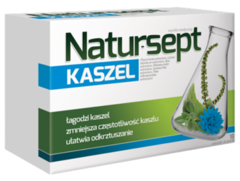 Zdjęcie przedstawia wyrób medyczny Natursept kaszel, pastylki do ssania.