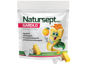 Zdjęcie przedstawia wyrób medyczny Natursept med gardło, gumy rozpuszczalne.