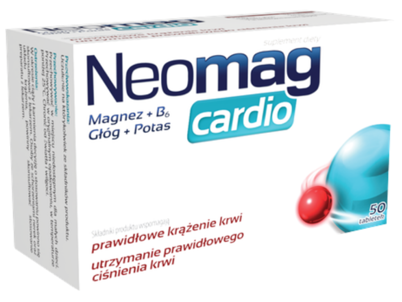Zdjęcie przedstawia suplement diety NeoMag Cardio, tabletki.