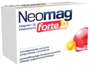 Zdjęcie przedstawia suplement diety NeoMag Forte D3, tabletki.