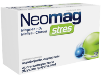 Zdjęcie przedstawia suplement diety NeoMag Stres, tabletki.