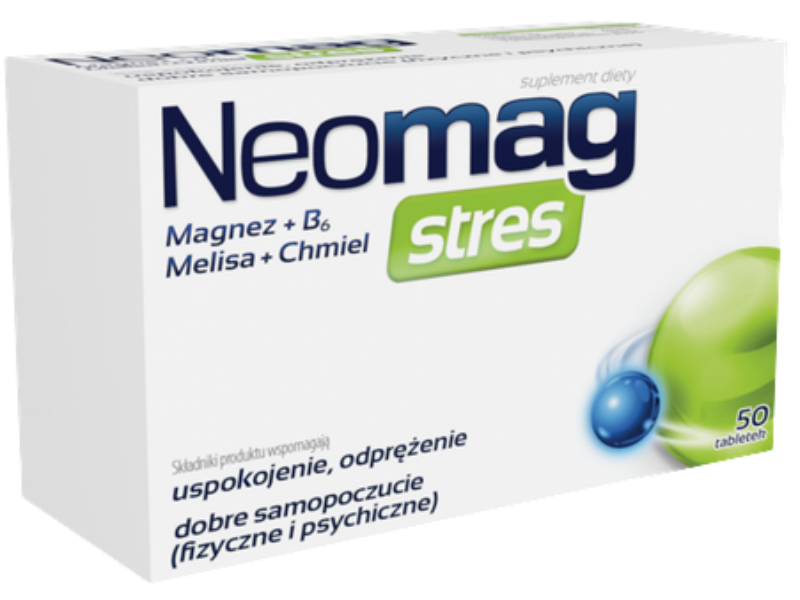 Zdjęcie przedstawia suplement diety NeoMag Stres, tabletki.