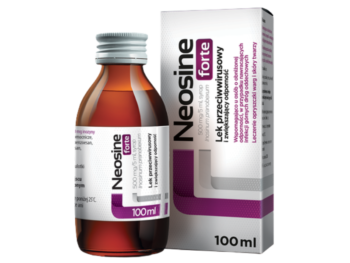 Zdjęcie przedstawia lek bez recepty Neosine Forte, syrop, 500 mg/5 ml.