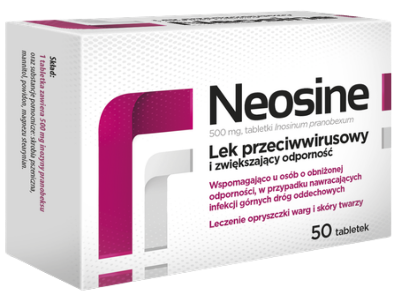 Zdjęcie przedstawia lek bez recepty Neosine, tabletki, 500 mg.