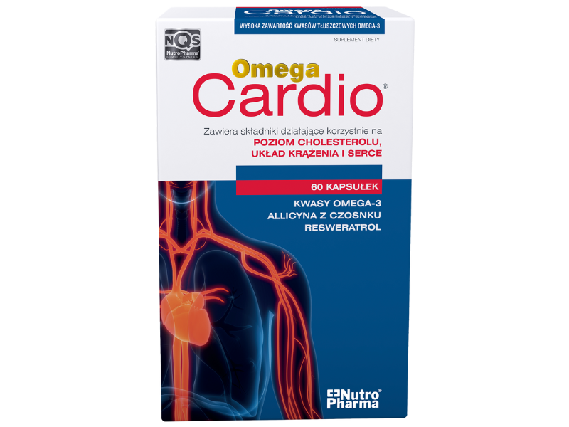 Zdjęcie przedstawia suplement diety Omega Cardio, kapsułki.