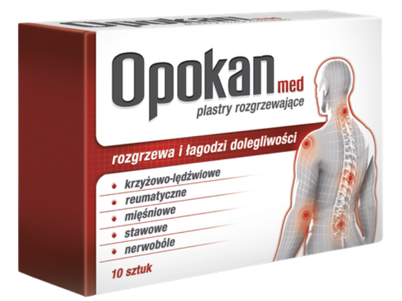 Zdjęcie przedstawia wyrób medyczny Opokan Med, plastry rozgrzewające.