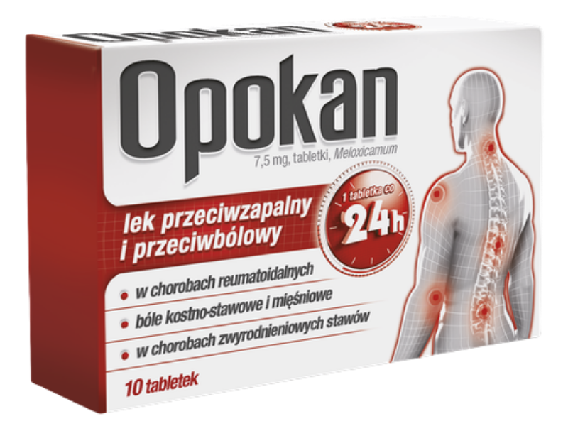 Zdjęcie przedstawia lek bez recepty Opokan, tabletki, 7,5 mg.