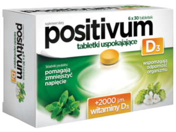 Zdjęcie przedstawia suplement diety Positivum D3, tabletki.
