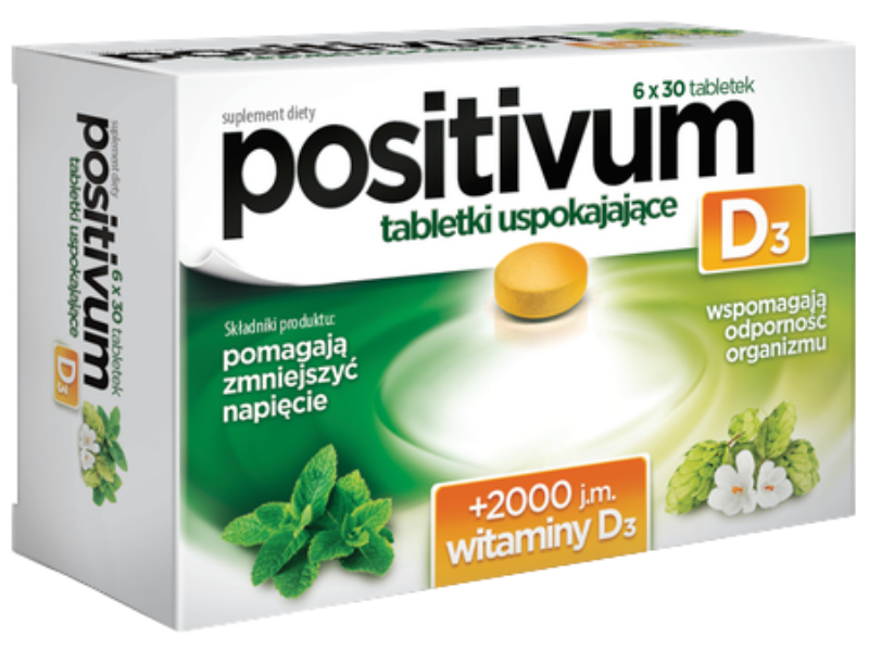 Zdjęcie przedstawia suplement diety Positivum D3, tabletki.