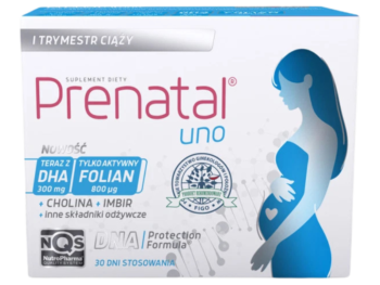 Zdjęcie przedstawia suplement diety Prenatal Uno, kapsułki.