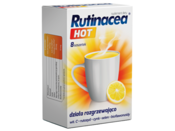 Zdjęcie przedstawia suplement diety Rutinacea Hot, saszetki.