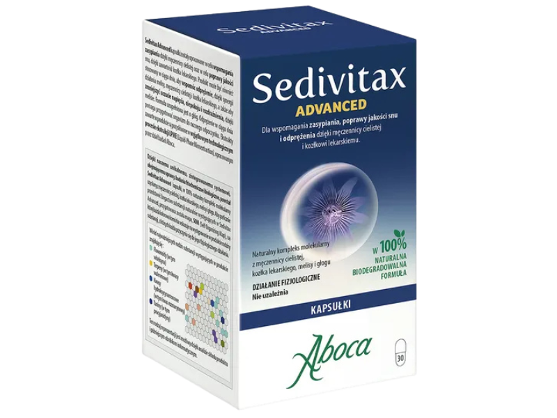 Zdjęcie przedstawia suplement diety Sedivitax Advanced, kapsułki.