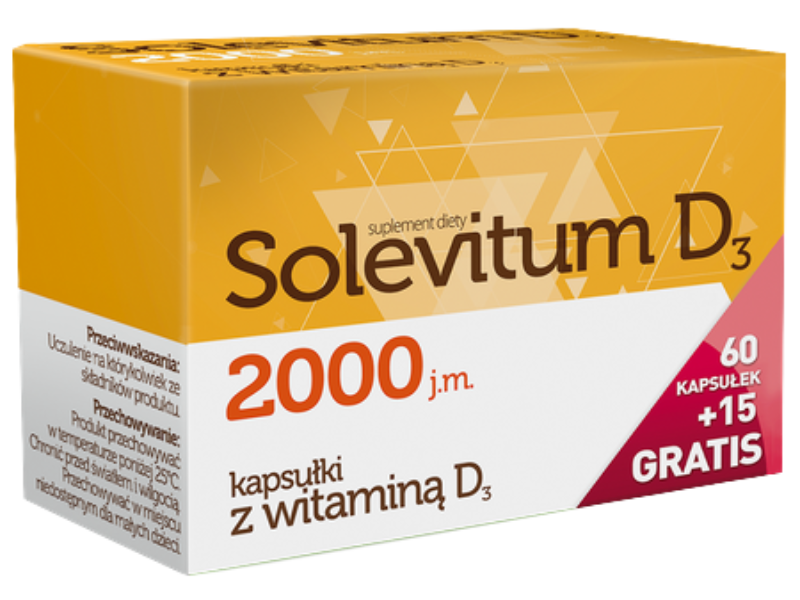 Zdjęcie przedstawia suplement diety Solevitum D3, kapsułki, 2000 j.m..