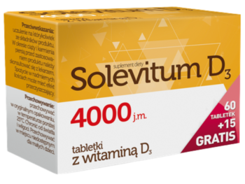 Zdjęcie przedstawia suplement diety Solevitum D3, tabletki, 4000 j.m..