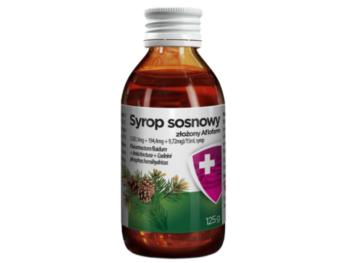 Zdjęcie przedstawia lek bez recepty Syrop sosnowy złożony, syrop/Aflofarm.